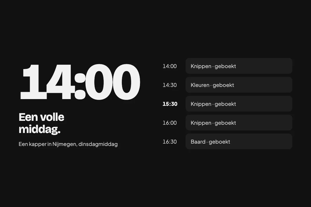 Rooster van een kapper, 14:00 tot 16:30, alles geboekt