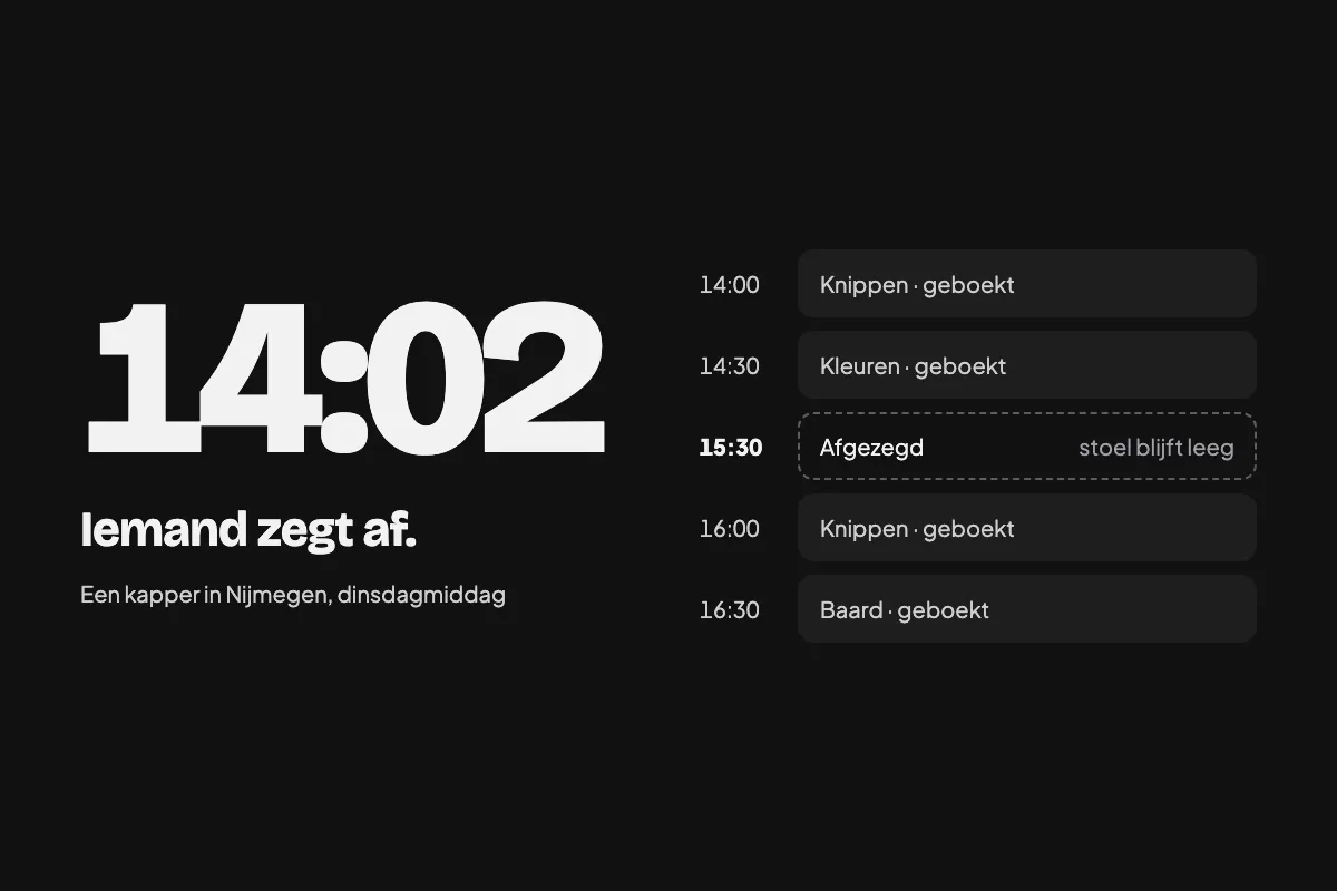 Het vak van 15:30 is afgezegd, de stoel blijft leeg
